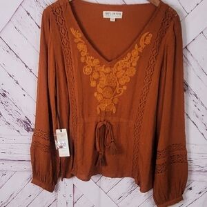 NWT Idyllwind Orange Embroidered Top